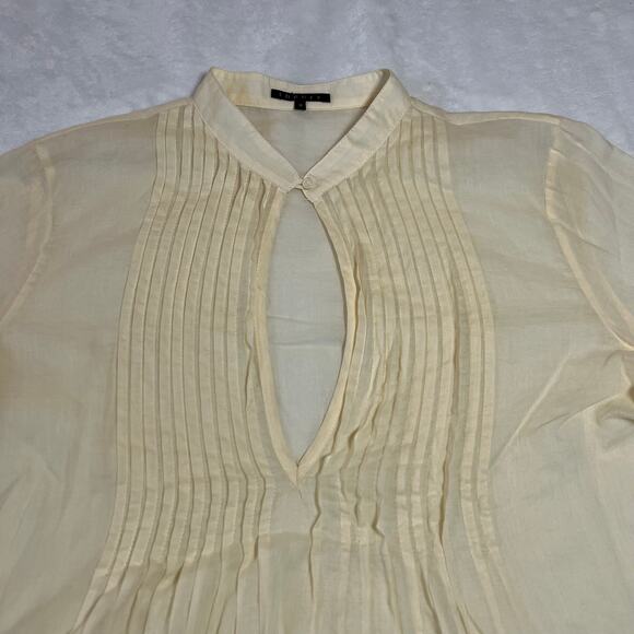 Theory Women's Bianca Keyhole Cotton Pin Tuck Blouse Size Medium Breathable - Picture 3 of 10